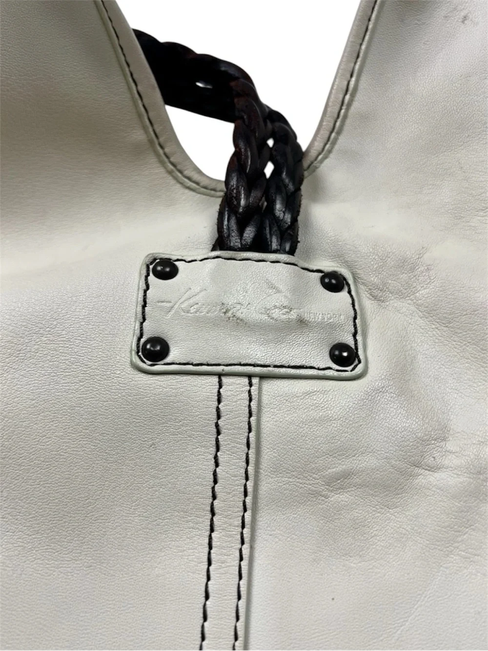 Kenneth Cole New York Cream Leather Hobo Bag